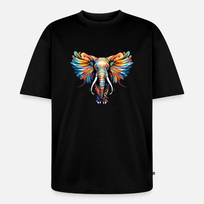 Elephant with Feathers no2 - Unisex Premium Oversized Bio T-Shirt - Schwarz