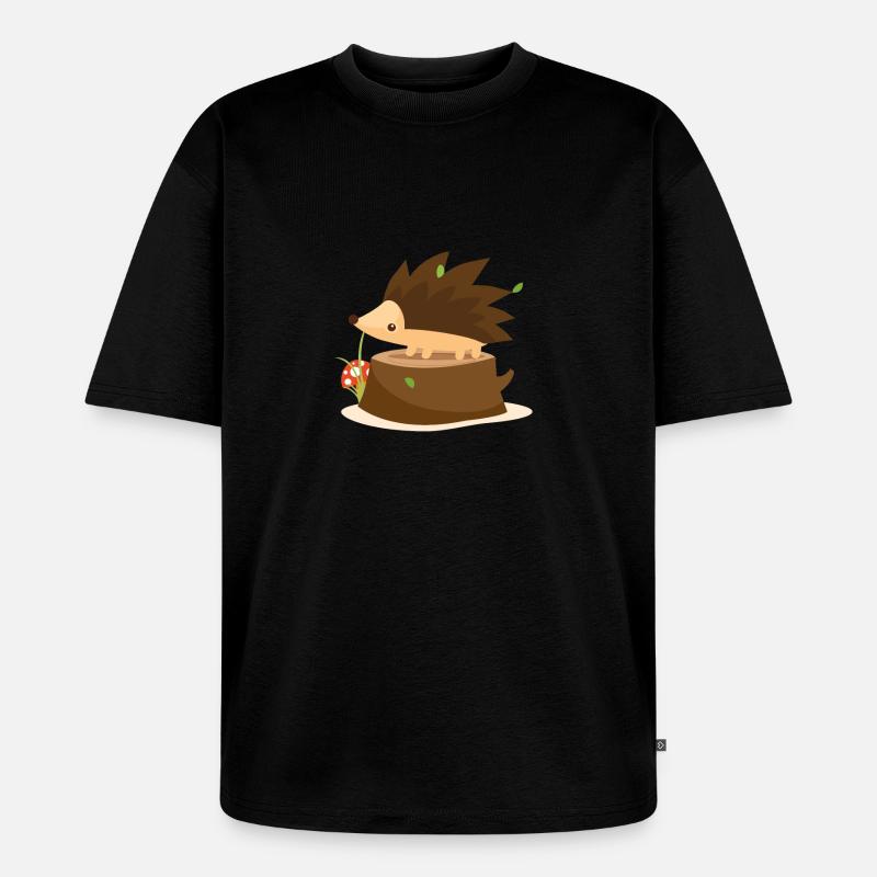 Igel auf Baumstumpf - Unisex Premium Oversized Bio T-Shirt - Schwarz