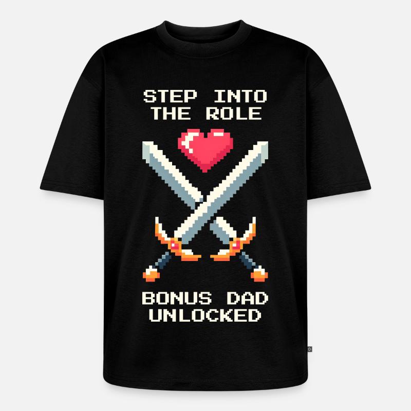 Bonus-Papa freigeschaltet | Stiefvater Patchwork - Unisex Premium Oversized Bio T-Shirt - Schwarz