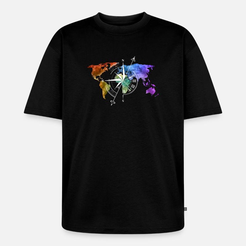 World map compass white - Unisex Premium Oversized Organic T-Shirt - black