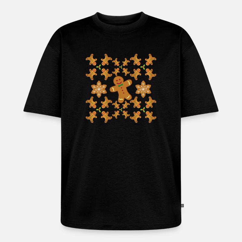 Lebkuchen Muster Lebkuchenmänner und Sterne - Unisex Premium Oversized Bio T-Shirt - Schwarz