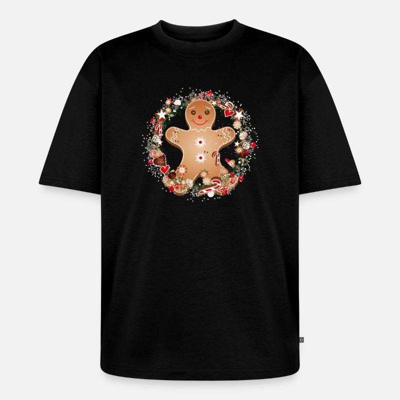 fröhlicher Lebkuchenmann im Plätzchen Kranz - Unisex Premium Oversized Bio T-Shirt - Schwarz