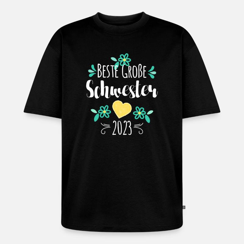 Beste Große Schwester 2023 - Unisex Premium Oversized Bio T-Shirt - Schwarz