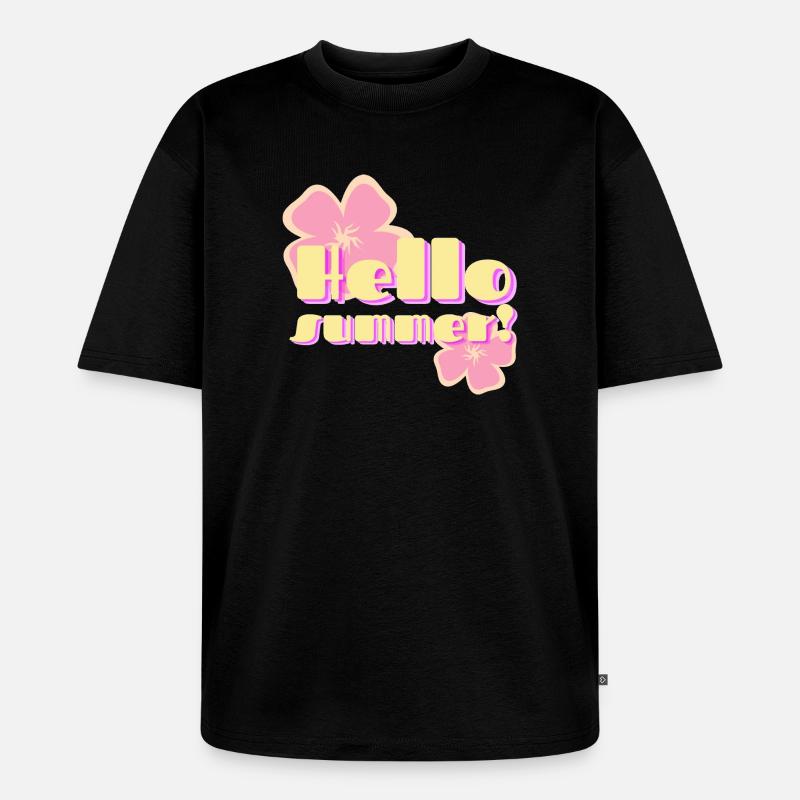 Hello Summer fleurs pastel rétro - T-shirt Premium bio oversize Unisexe - noir