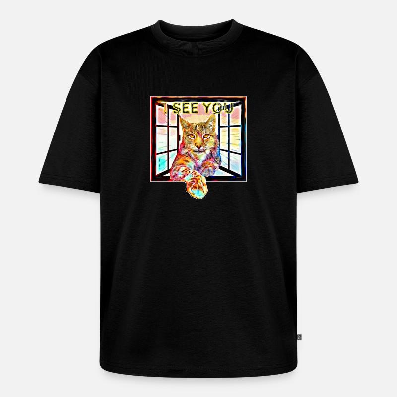 Der Luchs mit seinem Durchblick - Unisex Premium Oversized Bio T-Shirt - Schwarz