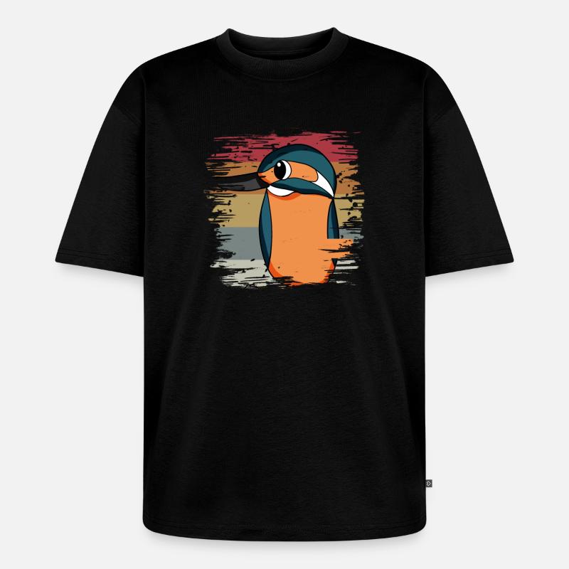 Eisvogel Blauer Vogel Retro - Unisex Premium Oversized Bio T-Shirt - Schwarz