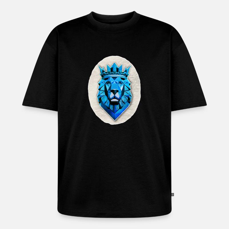 Blauer geometrischer Löwe - Polygon - Unisex Premium Oversized Bio T-Shirt - Schwarz