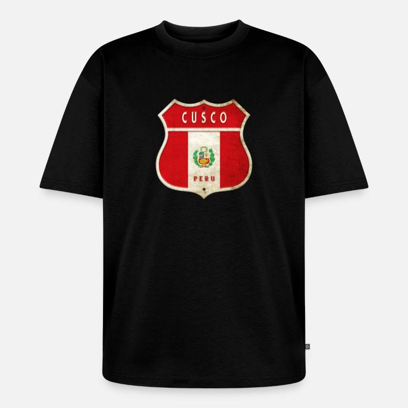 Cusco Peru Wappen Flaggen Design - Unisex Premium Oversized Bio T-Shirt - Schwarz