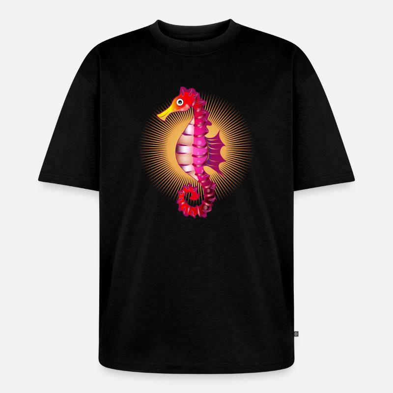 niedliches strahlendes Seepferdchen im Comic Stil - Unisex Premium Oversized Bio T-Shirt - Schwarz