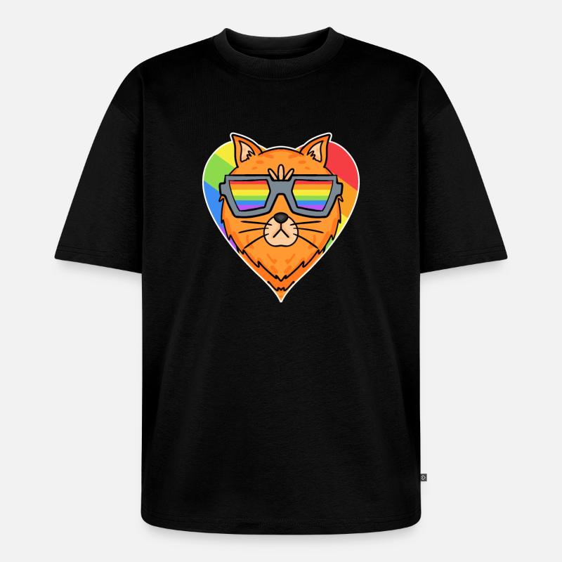 Regenbogen - Katze - Unisex Premium Oversized Bio T-Shirt - Schwarz