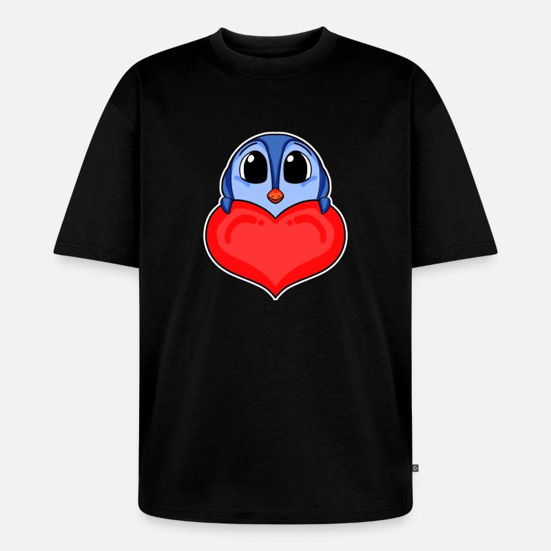Pinguin mit Herz - Liebe Romantisch - Unisex Premium Oversized Bio T-Shirt - Schwarz