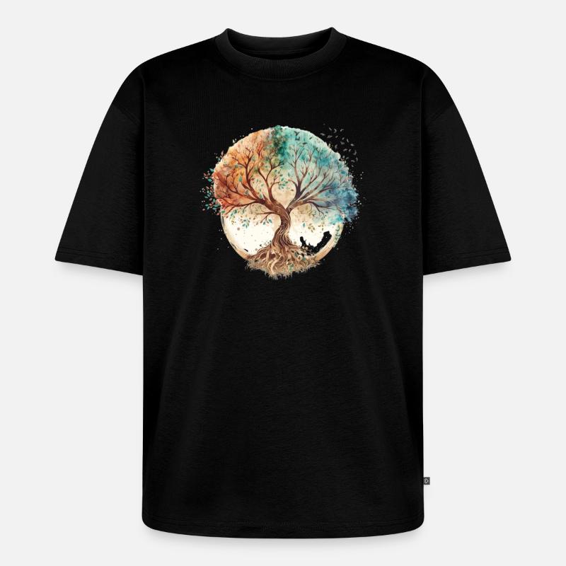 Wasserfarben Lebensbaum Kreis - Unisex Premium Oversized Bio T-Shirt - Schwarz