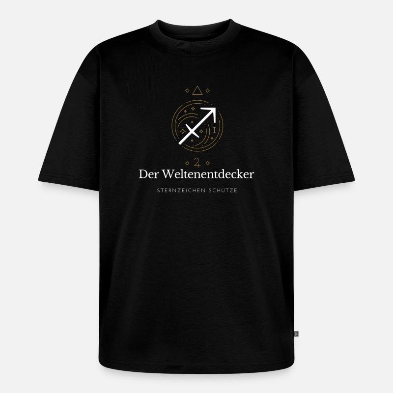 Der Weltenentdecker - Sternzeichen Schütze - Unisex Premium Oversized Bio T-Shirt - Schwarz