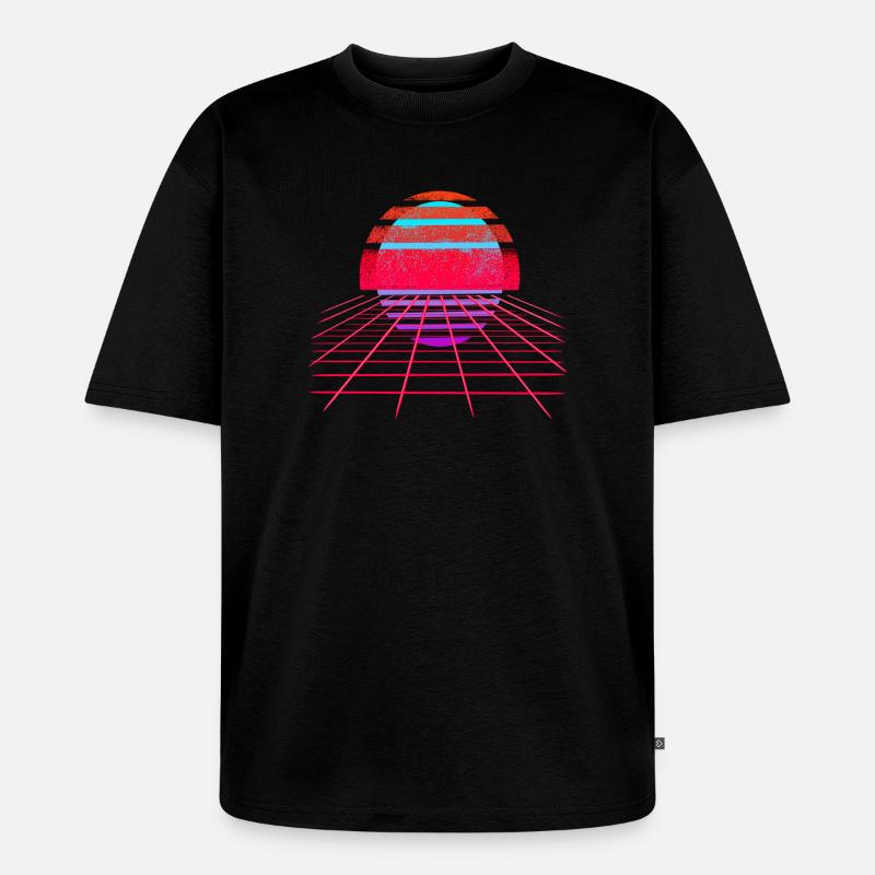 Retro Wave Sunset Vaporwave - Unisex Premium Oversized Bio T-Shirt - Schwarz