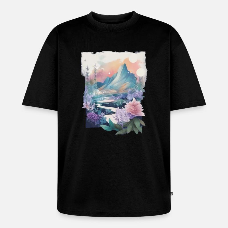 Blumenlandschaft - Unisex Premium Oversized Bio T-Shirt - Schwarz