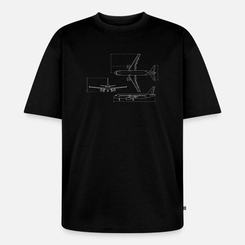 Dessin technique du plan d’avion - T-shirt Premium bio oversize Unisexe - noir