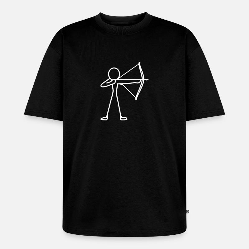 Strichmännchen Bogen Bogenschießen Bogenschütze - Unisex Premium Oversized Bio T-Shirt - Schwarz