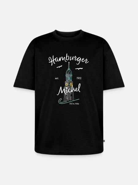 Hamburger Michel, Kirchturm, Germany - Unisex Premium Oversized Organic T-Shirt - black