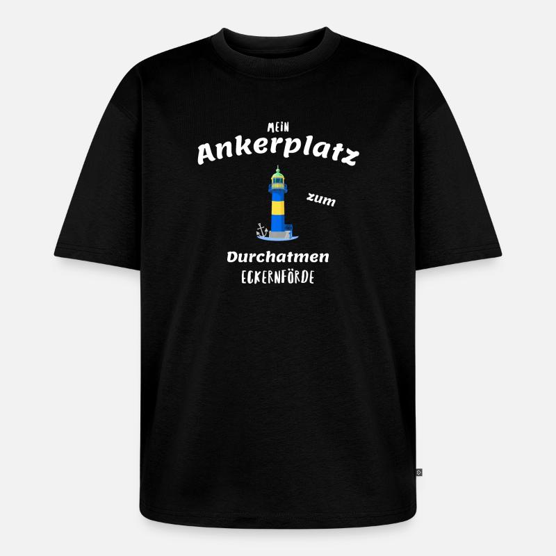 Alter Leuchtturm Eckernförde, Ankerplatz - Unisex Premium Oversized Bio T-Shirt - Schwarz