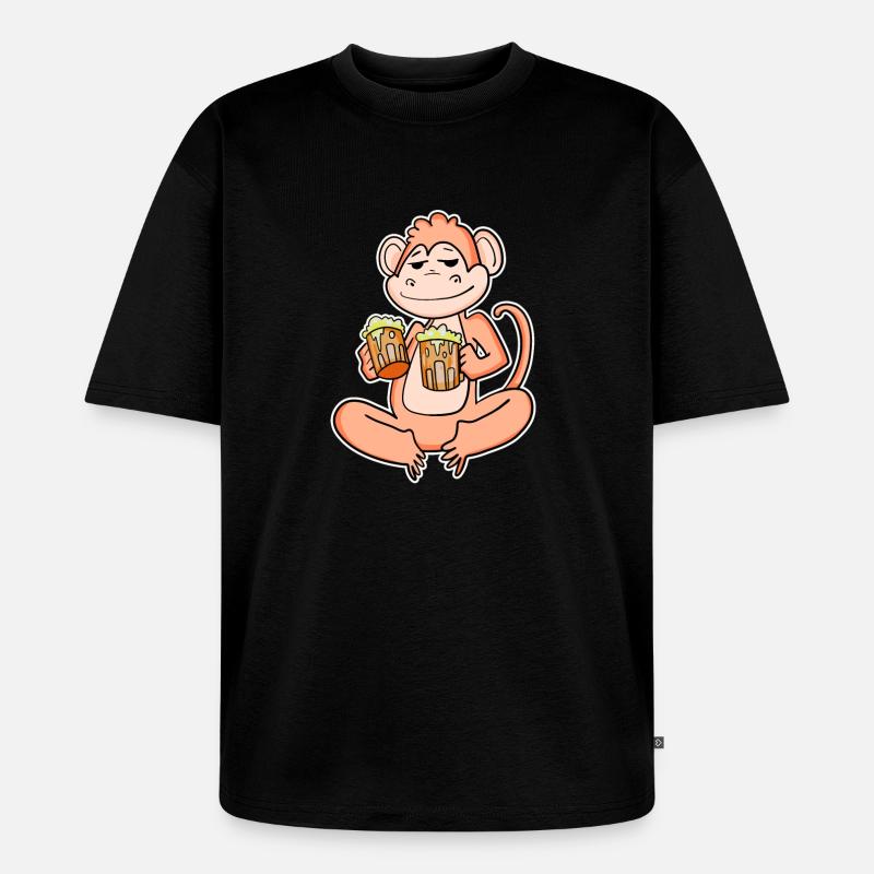 Affe mit Bier - Unisex Premium Oversized Bio T-Shirt - Schwarz