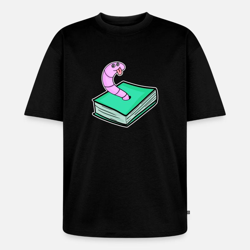 Buch Wurm - Unisex Premium Oversized Bio T-Shirt - Schwarz