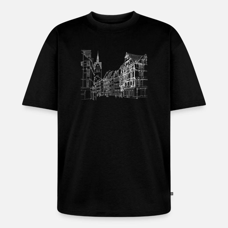 Stadtskizze Linie Kunst Straßenszene - Unisex Premium Oversized Bio T-Shirt - Schwarz