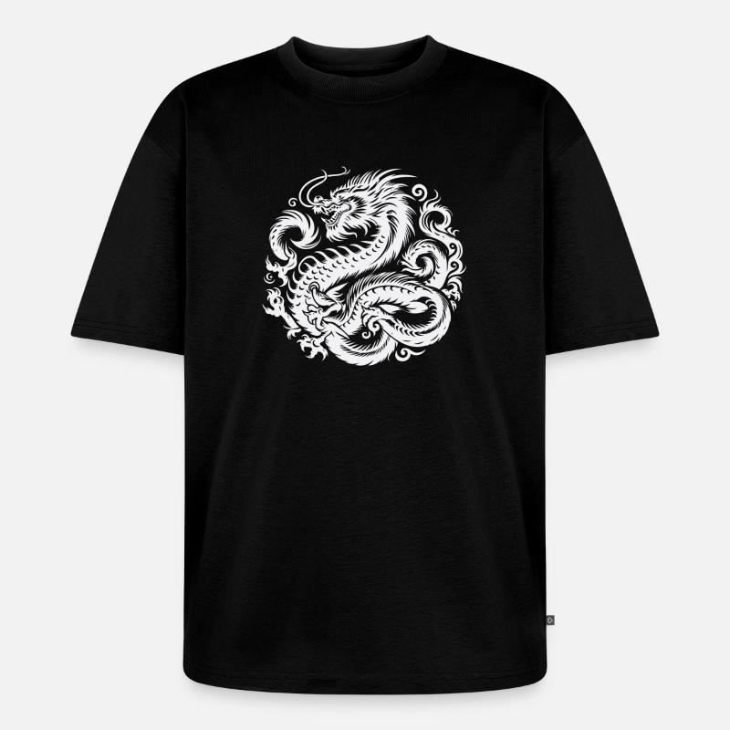 Chinesisches Drachen-Tattoo - Unisex Premium Oversized Bio T-Shirt - Schwarz