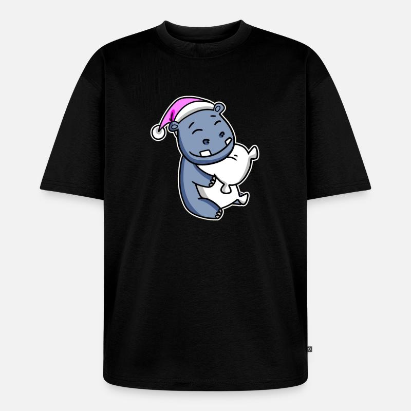 Nilpferd Müde Ausschlafen Schlafen Mädchen - Unisex Premium Oversized Bio T-Shirt - Schwarz