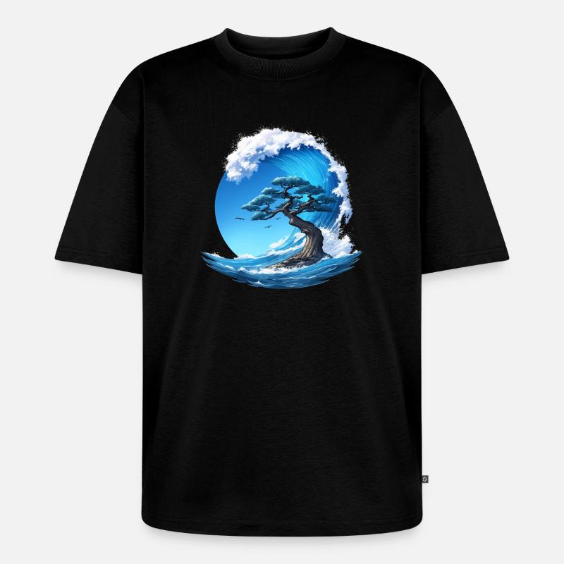 Ein Baum unter einer Welle - Unisex Premium Oversized Bio T-Shirt - Schwarz