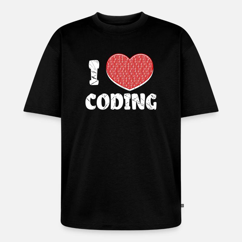 Developer Herz Coden Statement Programmierer - Unisex Premium Oversized Bio T-Shirt - Schwarz
