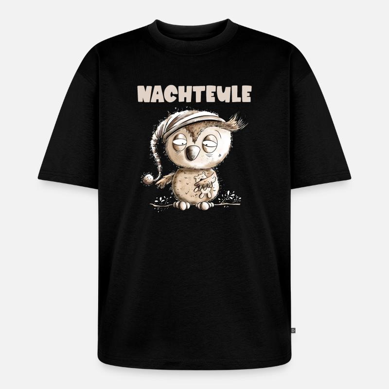 Drollige Nachteule Eule - Unisex Premium Oversized Bio T-Shirt - Schwarz