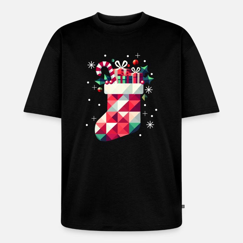 Bunter Weihnachtsstrumpf voller Geschenke - Unisex Premium Oversized Bio T-Shirt - Schwarz