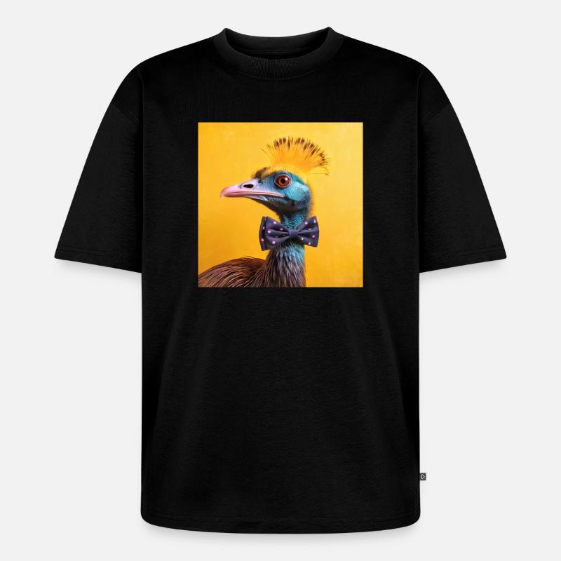 Blauer Vogel mit Fliege - Unisex Premium Oversized Bio T-Shirt - Schwarz