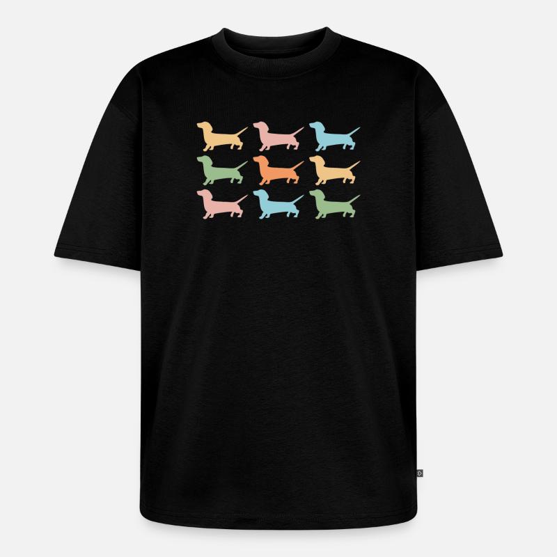 Bunte Dackel Silhouetten - Unisex Premium Oversized Bio T-Shirt - Schwarz