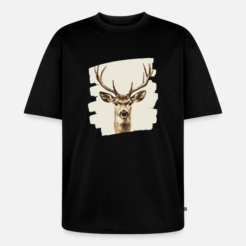Hirsch mit Geweih - Unisex Premium Oversized Bio T-Shirt - Schwarz