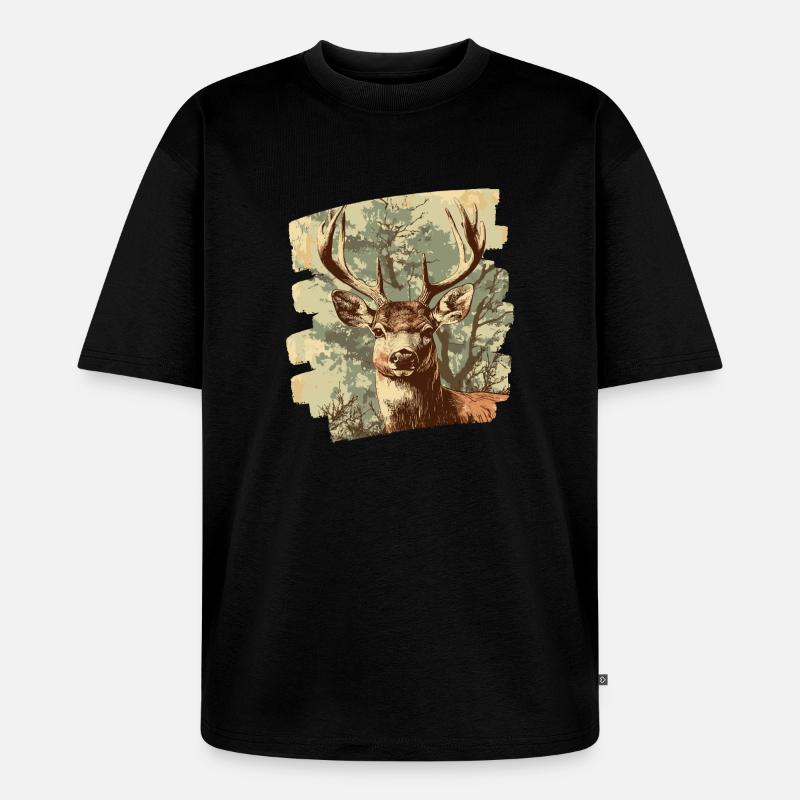 Hirsch mit Geweih - Unisex Premium Oversized Bio T-Shirt - Schwarz