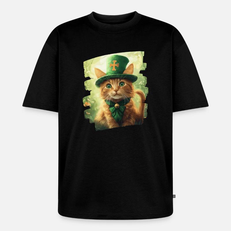 St Patricks day Katze - Unisex Premium Oversized Bio T-Shirt - Schwarz