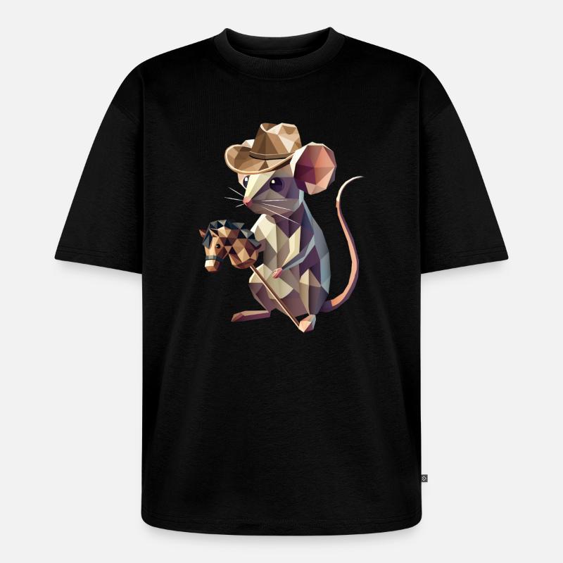 Cowboy-Maus mit Steckenpferd - Unisex Premium Oversized Bio T-Shirt - Schwarz