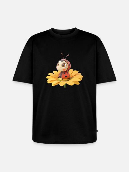 Cute ladybug on a flower - Unisex Premium Oversized Organic T-Shirt - black