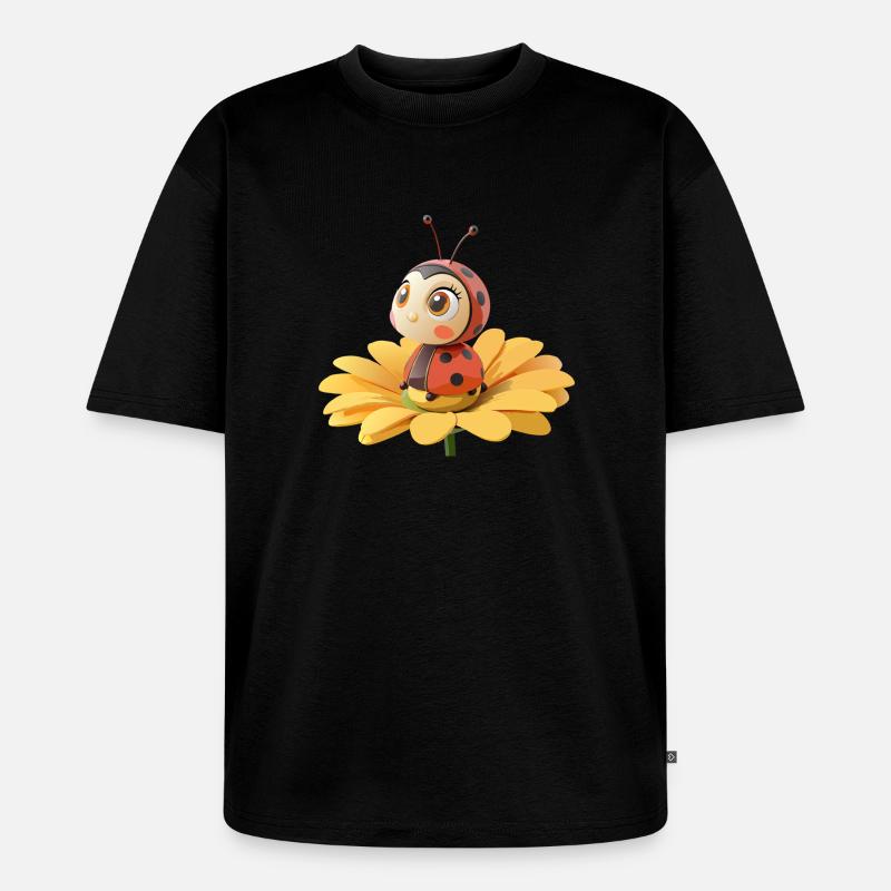 Cute ladybug on a flower - Unisex Premium Oversized Organic T-Shirt - black