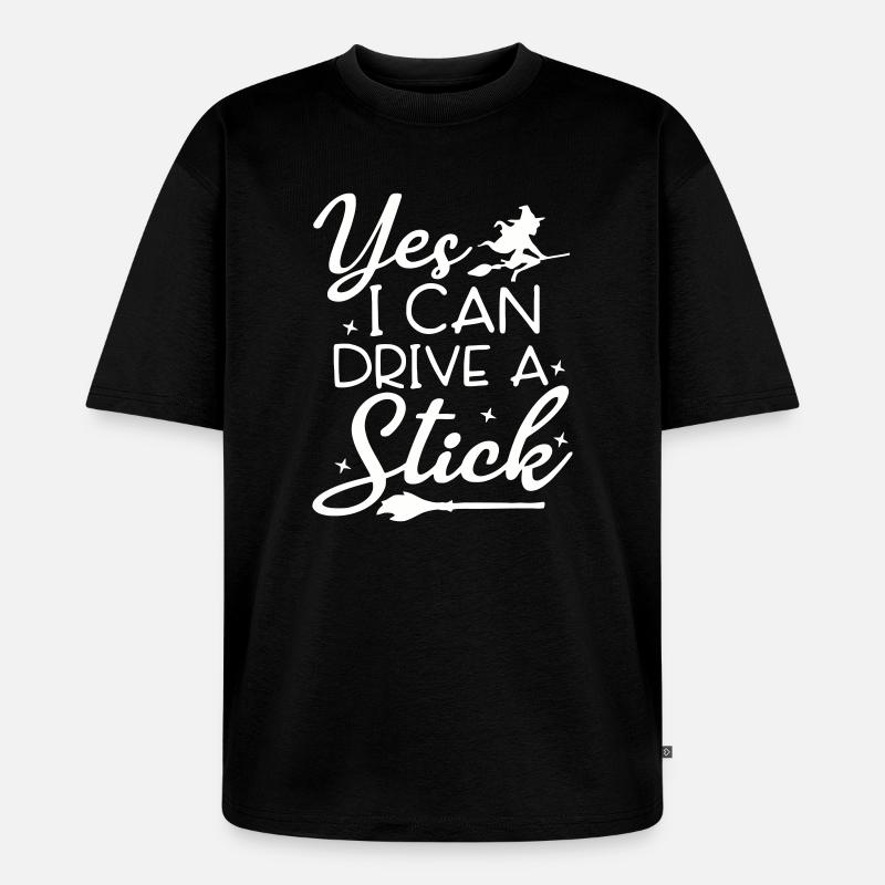 Whimsical Witch Riding Broom Illustration - Unisex Premium Oversized Organic T-Shirt - black