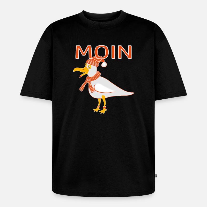 Lustige Möwe mit Mütze - Unisex Premium Oversized Bio T-Shirt - Schwarz