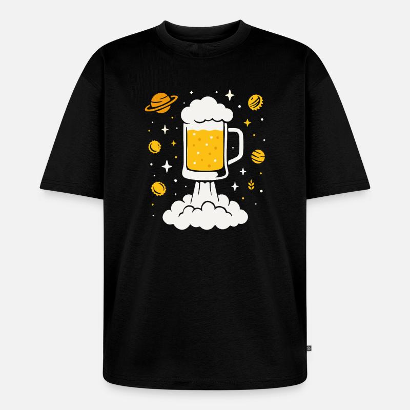 Fusée à bière dans l’espace - T-shirt Premium bio oversize Unisexe - noir
