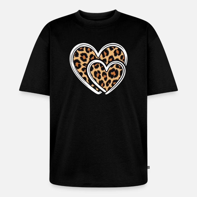 Herz mit Leopardmuster - Unisex Premium Oversized Bio T-Shirt - Schwarz