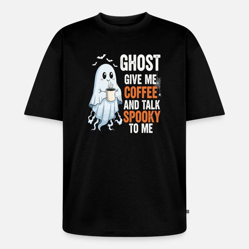 Gruseliger Geist mit Kaffeeillustration - Unisex Premium Oversized Bio T-Shirt - Schwarz