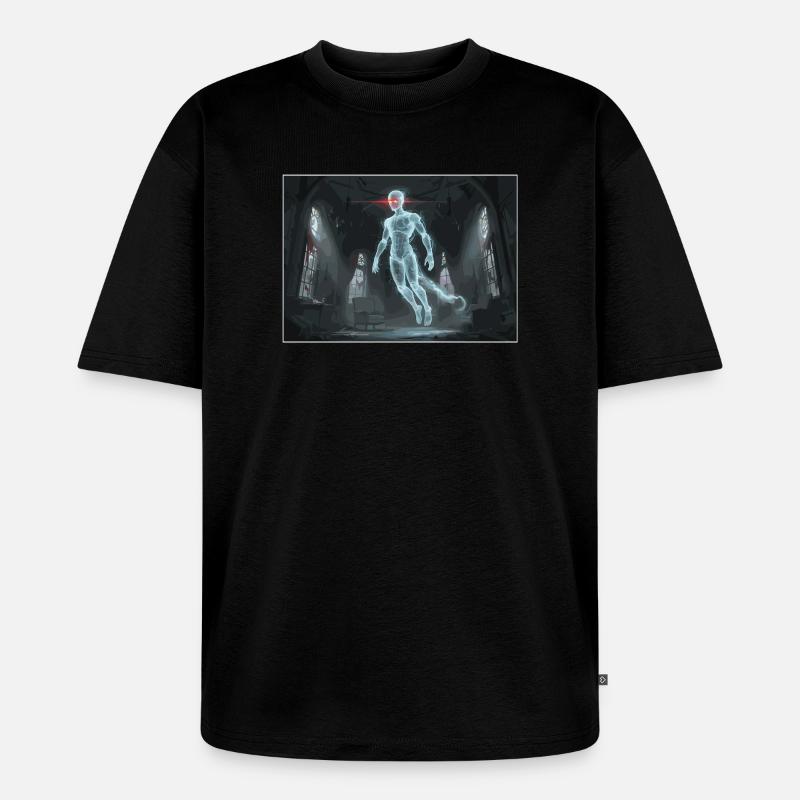 Digitaler Geist im Spukhaus - Unisex Premium Oversized Bio T-Shirt - Schwarz