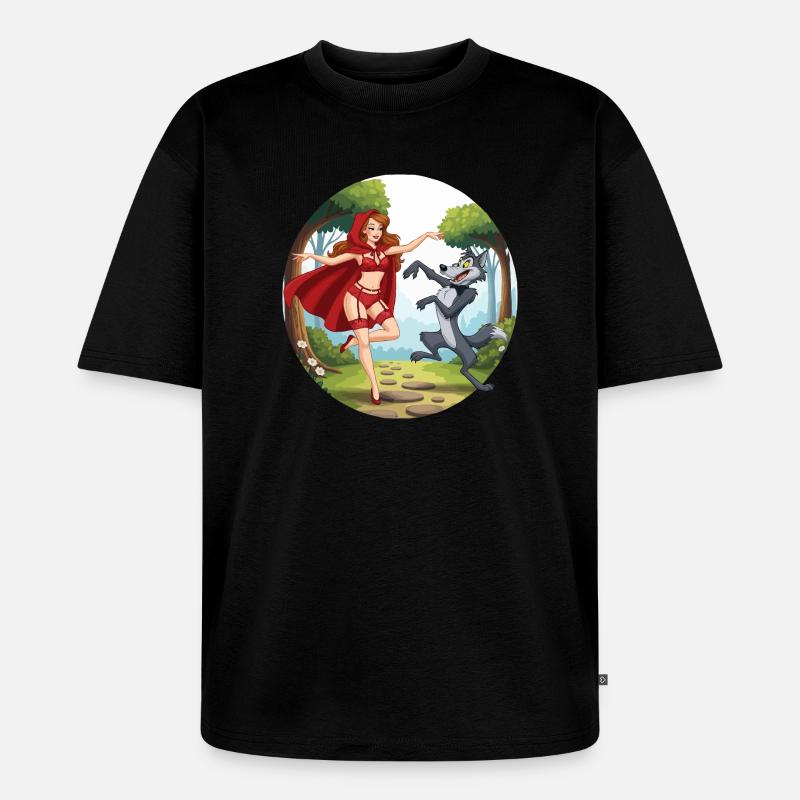 Roodkapje_danst_met_wolf - Unisex Premium Oversized Bio T-Shirt - Schwarz