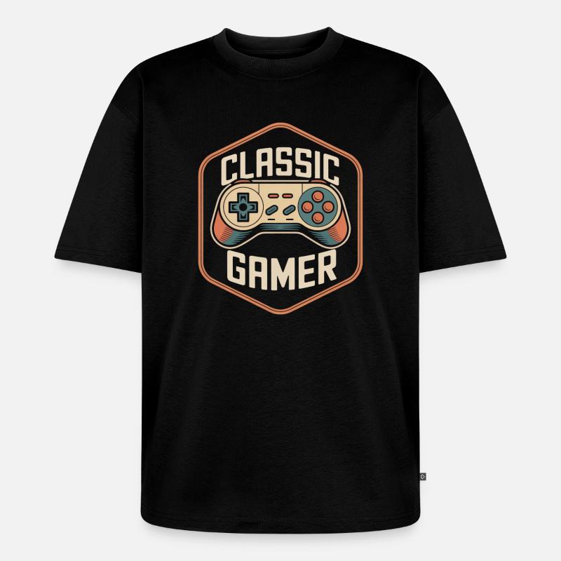 Classic Gamer Retro Controller Nostalgie - Unisex Premium Oversized Bio T-Shirt - Schwarz