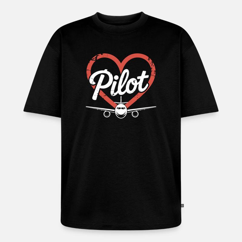 Herz Flugzeug Pilot - Unisex Premium Oversized Bio T-Shirt - Schwarz