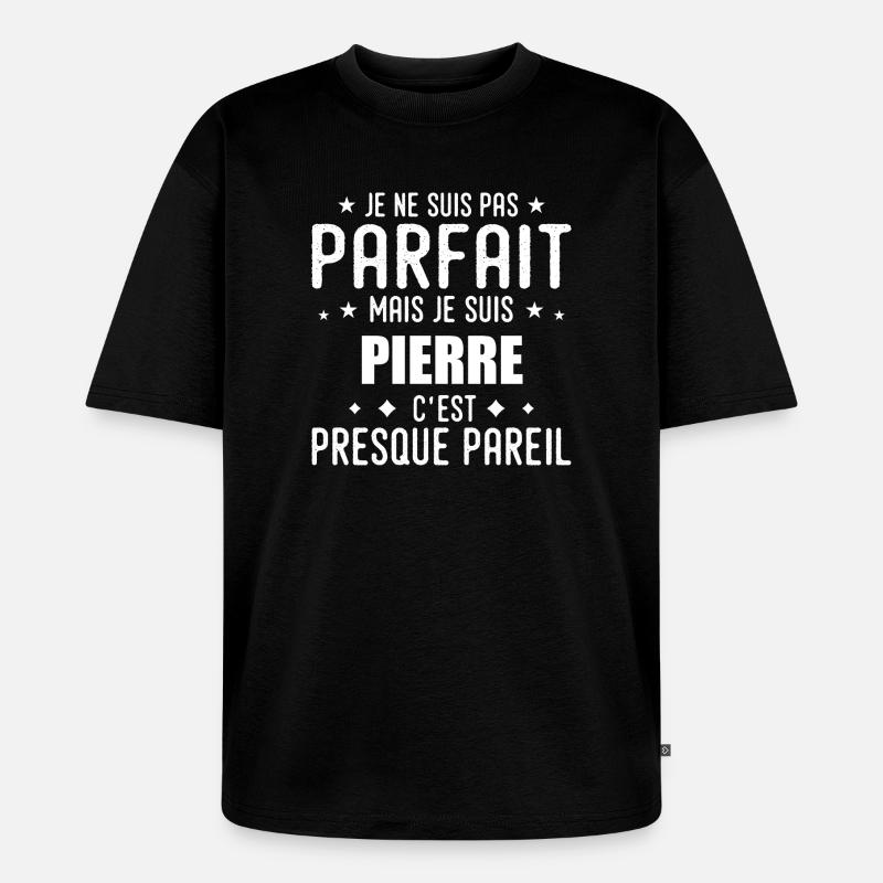 Stein: authentisch, unvollkommen, oben, Perfektion - Unisex Premium Oversized Bio T-Shirt - Schwarz